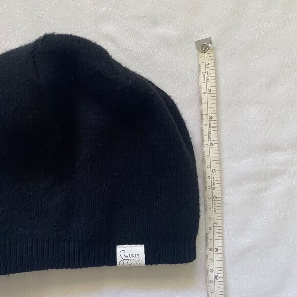 Swurly Co. Mulberry Silk-Lined Wool Slouchy Beanie Double Layered French Black - Picture 6 of 7